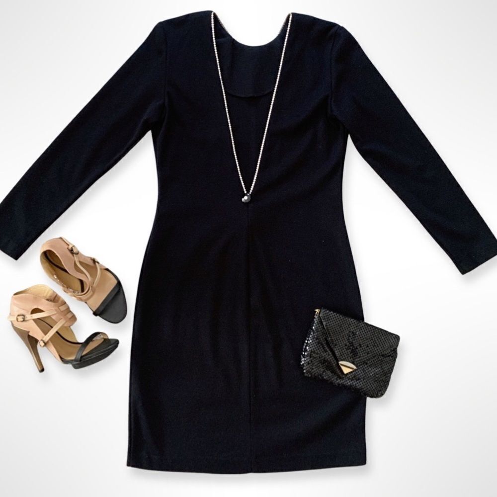 Et Al Black Rhinestone Midi Dress Vintage, Long Sleeve, Tassel, Knit